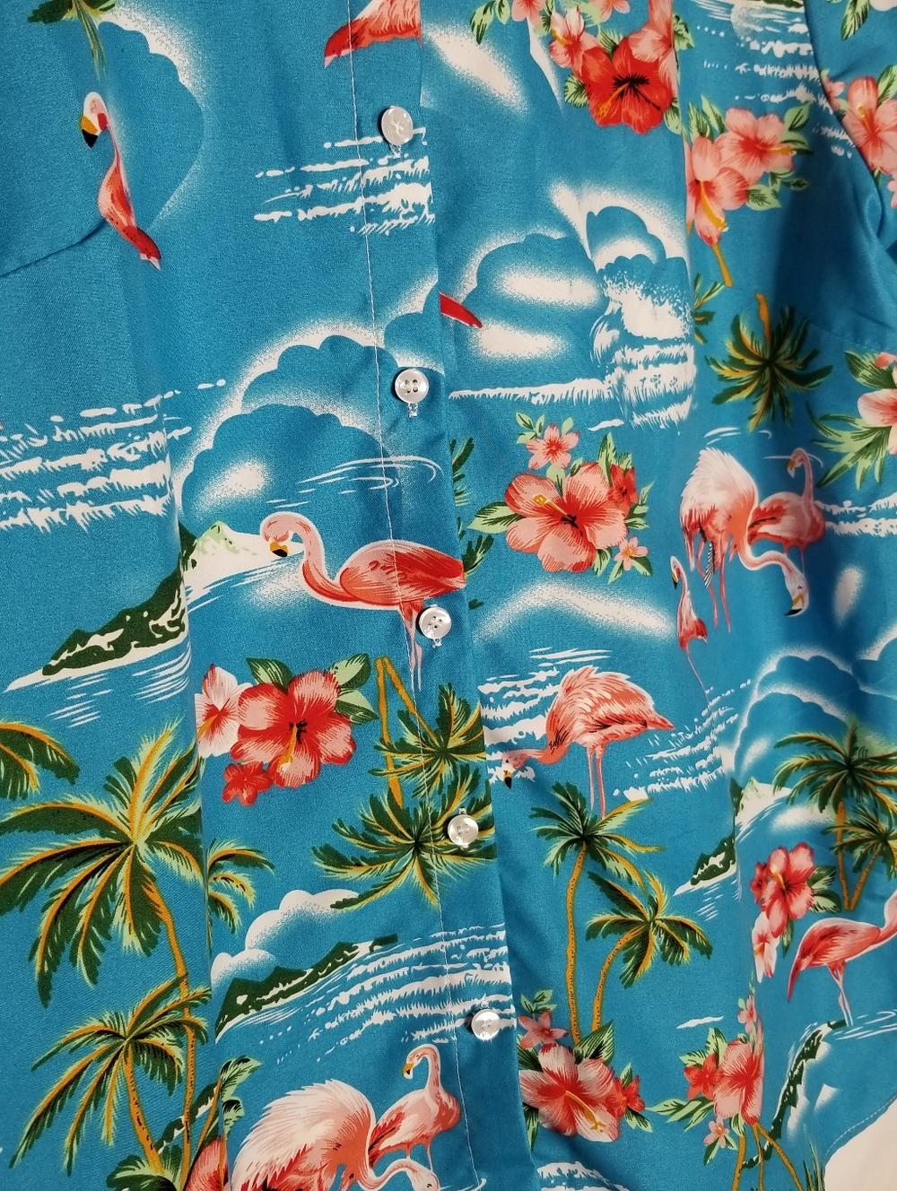 SSLR Women's Collection XL Hawaiian Shirt Flamingo Button Up Short Sleeve Blue - Picture 2 of 7